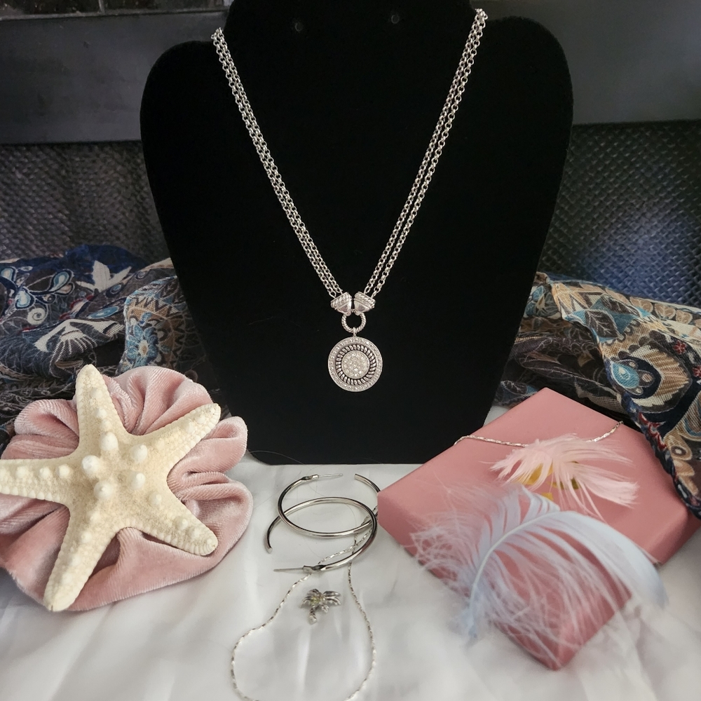 Cookie Lee, double chain, silver tone necklace